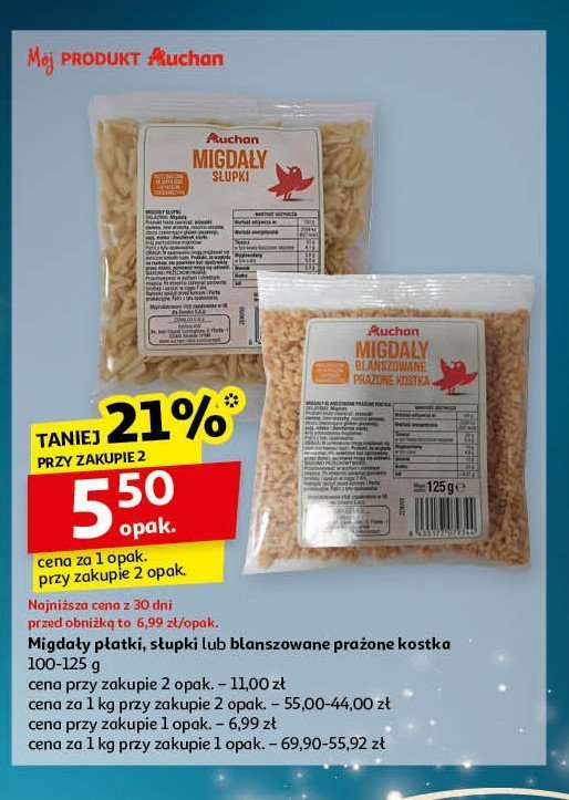 Migdały blanszowane w kostkach Auchan promocja w Auchan