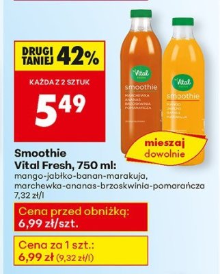 Smoothie Vital Fresh, 750 ml mango-wiśnia-ananas-brzoskwinia-pomarańcza promocja w Biedronka