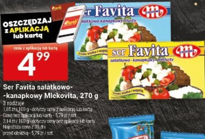 Ser Favita sałatkowo-kanapkowy Mlekovita, 270 g, 2 rodzaje promocja w Twój Market
