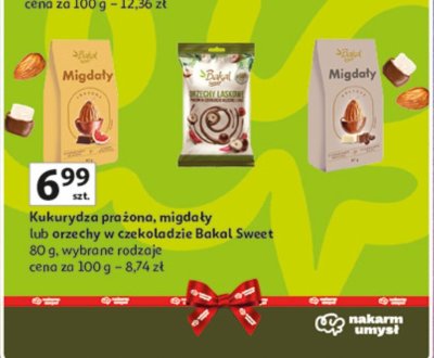 Kukurydza prażona, migdały lub orzechy w czekoladzie Bakal Sweet promocja w Auchan