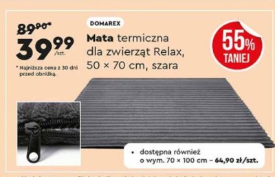 Mata termiczna dla zwierząt Relax, 50 x 70 cm, szara DOMAREX promocja w Biedronka