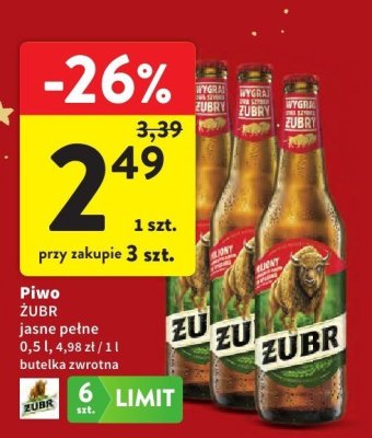 Piwo Żubr jasne pełne promocja w Intermarche