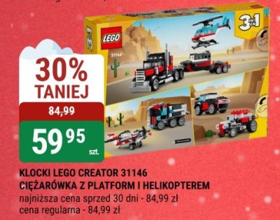 Klocki LEGO CREATOR 31146 CIĘŻARÓWKA Z PLATFORMĄ I HELIKOPTEREM promocja w bi1