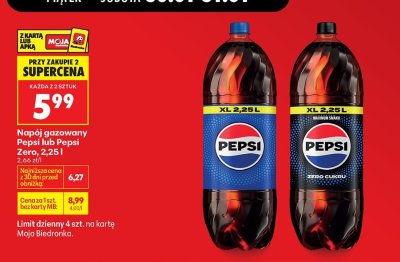 Napój gazowany Pepsi Zero 2,25l promocja w Biedronka