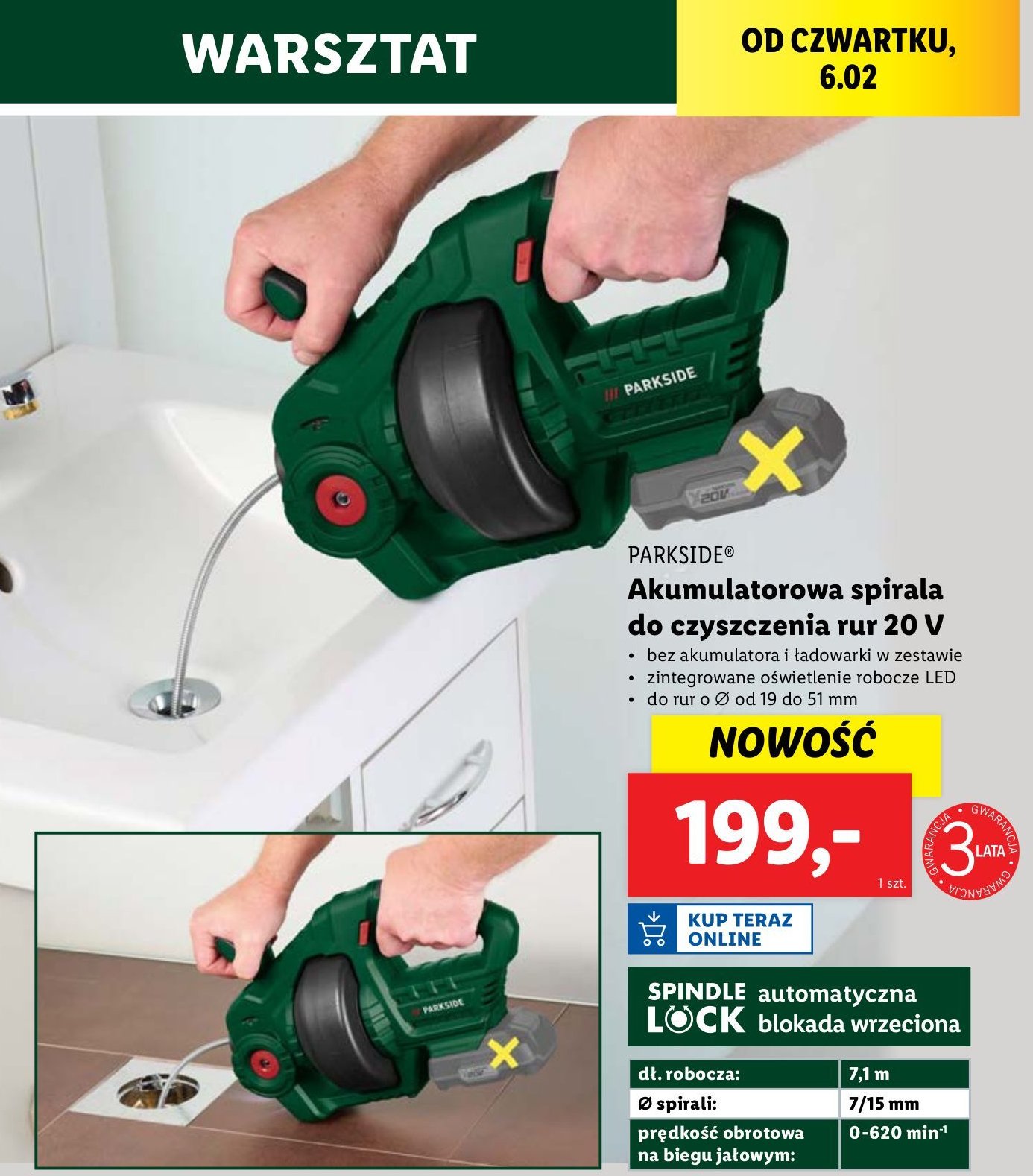 Akumulatorowa spirala do czyszczenia rur Parkside promocja w Lidl