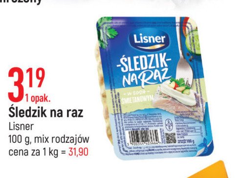 Śledzik w sosie śmietanowym Lisner śledzik na raz promocja