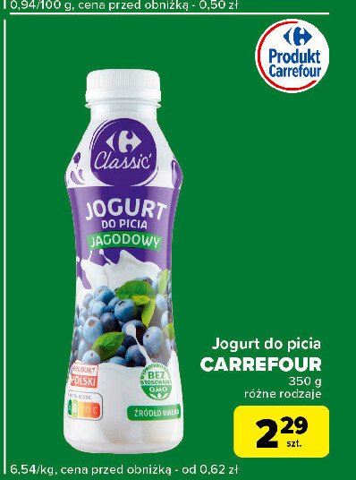 Jogurt do picia jagodowy Carrefour promocja