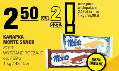 Kanapka Monte Snack Zott wybrane rodzaje promocja w SPAR