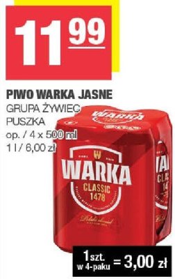 Piwo Warka Jasne Grupa Żywiec puszka promocja w SPAR
