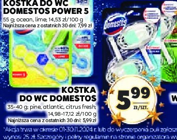 Kostka do wc pine Domestos 3in1 power promocja