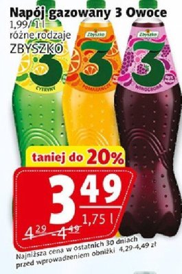 Napój gazowany 3 Owoce różne rodzaje ZBYSZKO promocja w Prim Market
