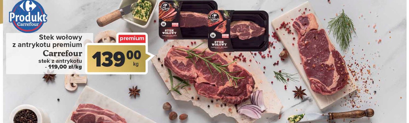 Stek wołowy z antrykotu premium Carrefour targ świeżości promocja