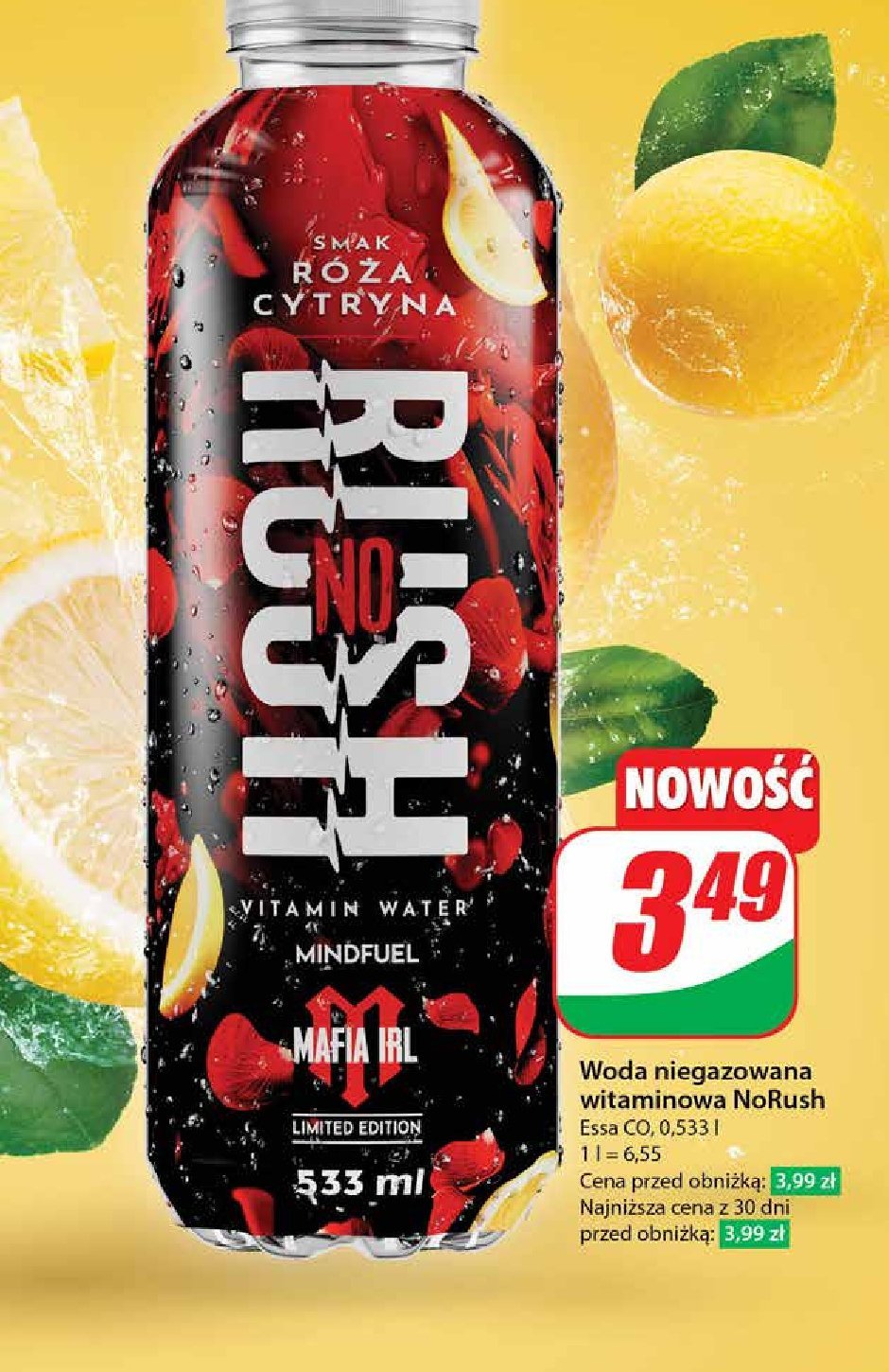 Napój róża- cytryna No rush vitamin water promocja