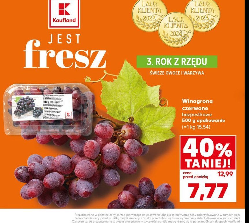 Winogrona czerwone bezpestkowe K-classic promocja w Kaufland