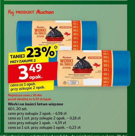 Worki na śmieci 60 l Auchan promocja