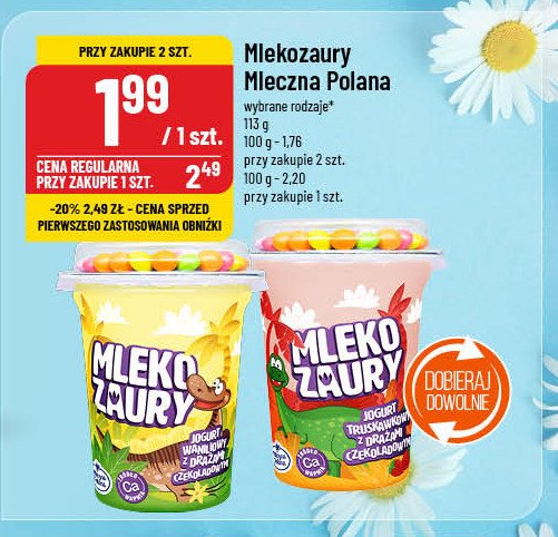 Jogurt truskawkowy z drażami czekoladowymi Mleczna polana mlekozaur promocja