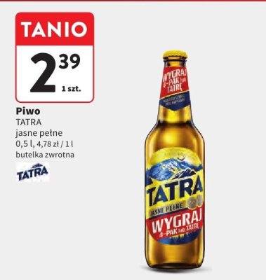 Piwo TATRA jasne pełne 0,5 l butelka zwrotna promocja w Intermarche