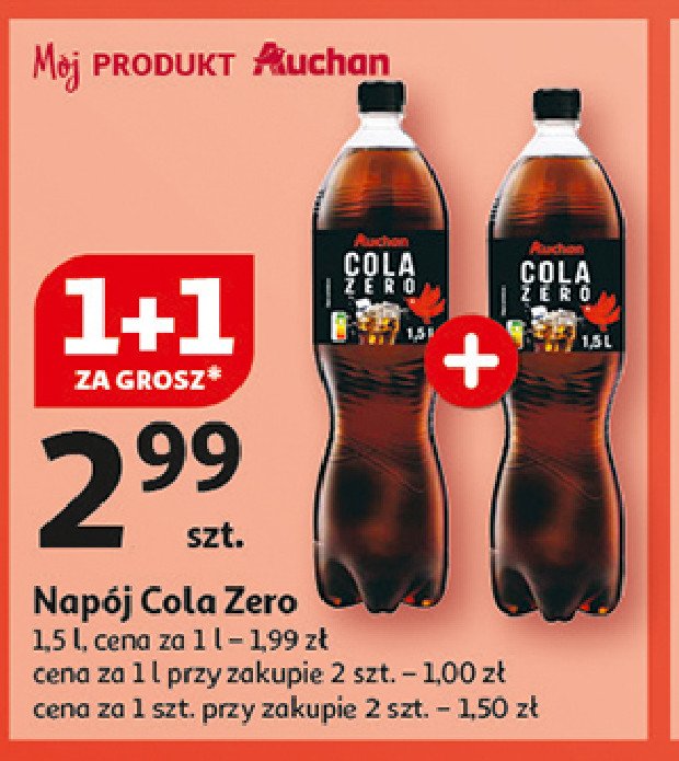 Napój cola zero Auchan różnorodne (logo czerwone) promocja