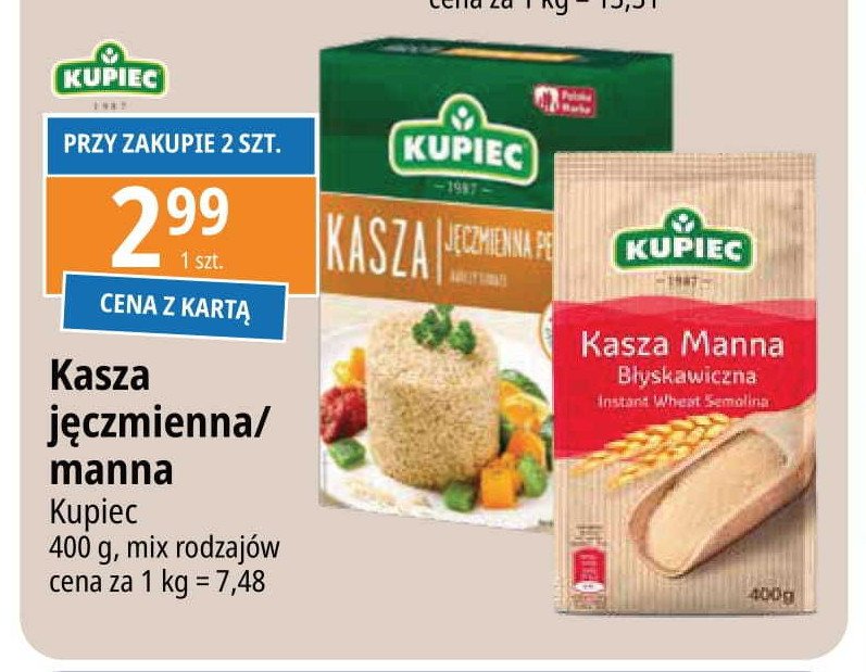 Kasza manna błyskawiczna Kupiec promocja w Leclerc