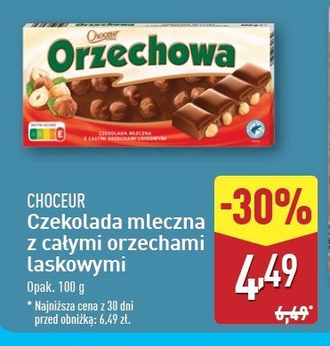 Czekolada mleczna z całymi orzechami laskowymi Choceur promocja w Aldi