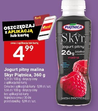 Jogurt pitny malina Skyr Piątnica 360 g promocja w Twój Market