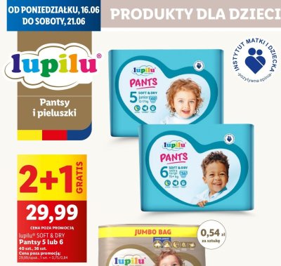 Pieluchy 5+ Lupilu soft & dry promocja