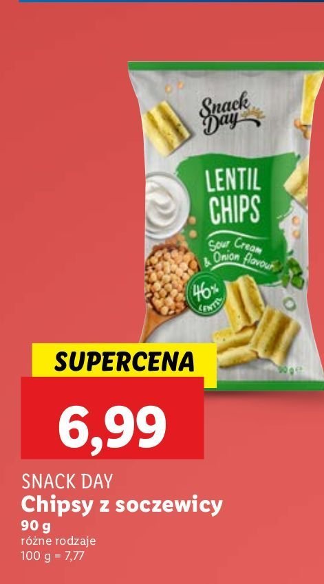 Chipsy z soczewicy sour cream & onion Snack day promocja w Lidl