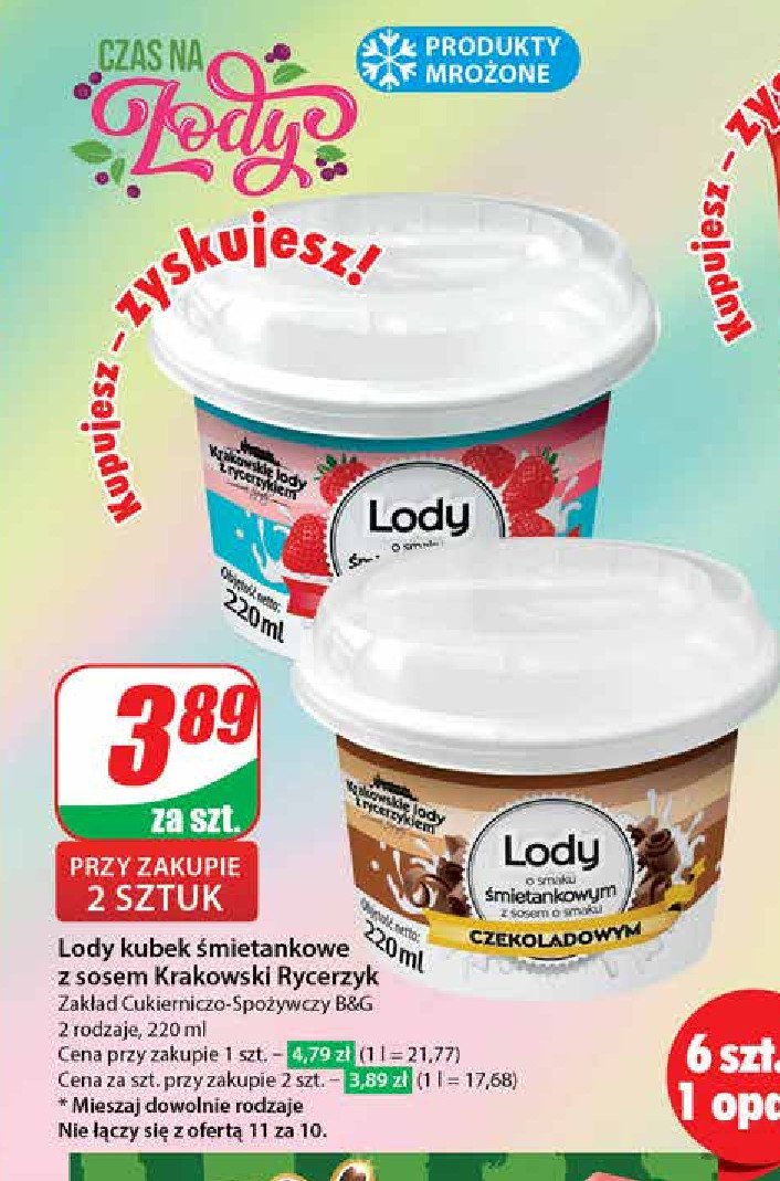 Lody śmietankowe z sosem truskawkowym Krakowskie lody z rycerzykiem promocja