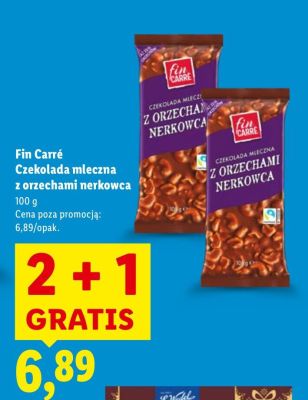 Czekolada mleczna Fin Carré z orzechami nerkowca promocja w Lidl