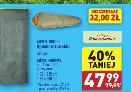 Śpiwór 80 x 225 cm ADVENTURIDGE promocja