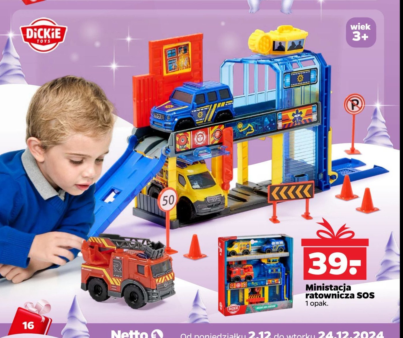 Stacja ratownicza z pojazdami Dickie toys promocja w Netto