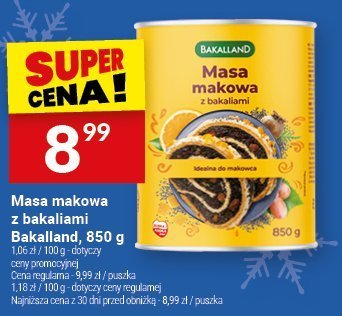 Masa makowa z bakaliami Bakalland, 850 g promocja w Twój Market