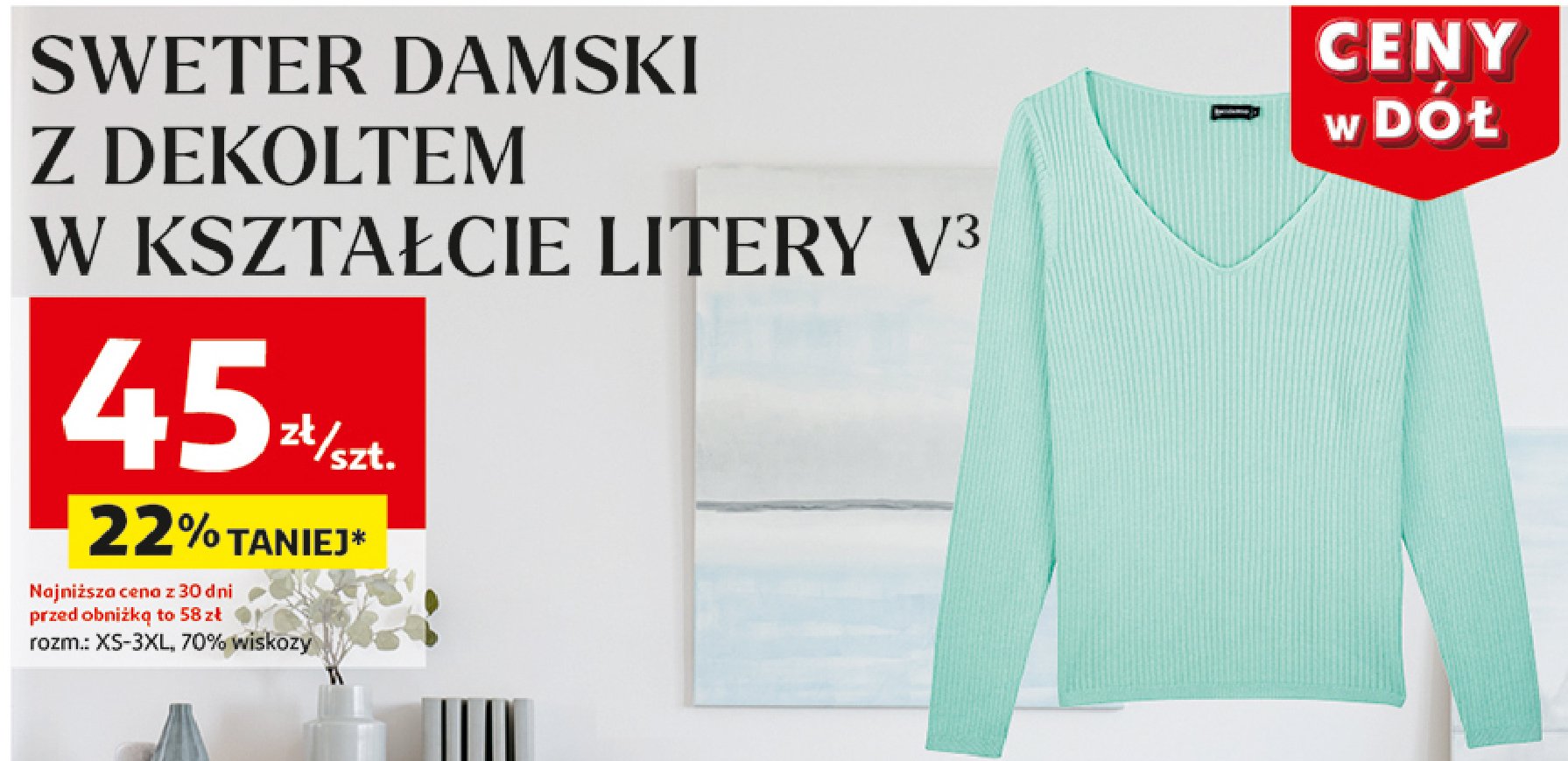 Sweter damski v-neck promocja w Auchan