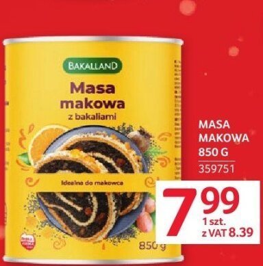 Masa makowa Bakalland 850 g promocja w Selgros