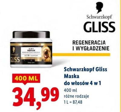 Maska do włosów Gliss 4 w 1 promocja w Lidl