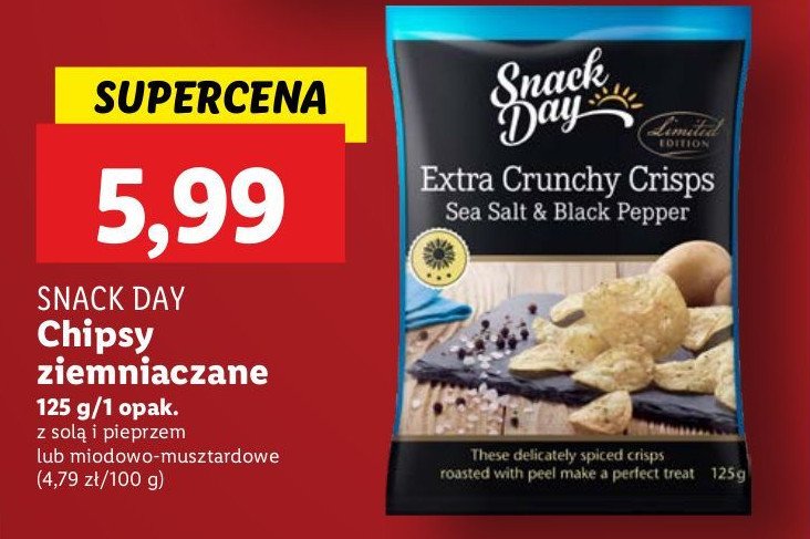 Chipsy z solą morską i pieprzem Snack day promocja