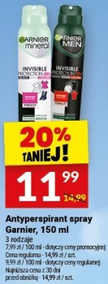 Antyperspirant spray Garnier, 150 ml promocja w Twój Market