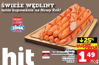 Parówki Delikatesowe Sokołów 100 g promocja w TOPAZ