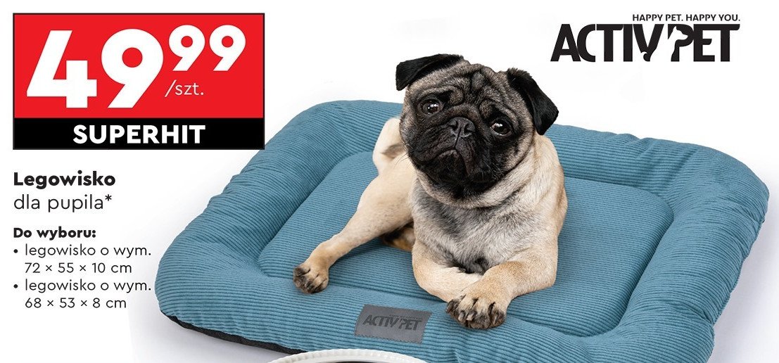 Legowisko dla pupila 68 x 53 x 8 cm Activ pet promocja w Biedronka