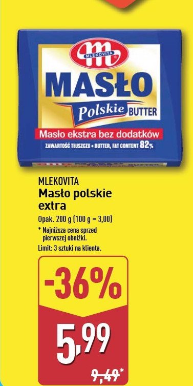 Masło Mlekovita Ekstra promocja w Aldi