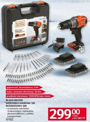 Wiertarka udarowa BLACK+DECKER 18V BCD383D2XKA-QW promocja w Selgros
