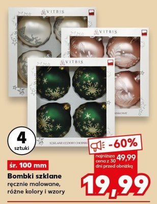 Bombki szklane VITBIS ręcznie malowane, różne kolory i wzory śr. 100 mm promocja w Kaufland