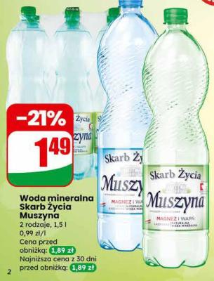 Woda mineralna Skarb Życia Muszyna 2 rodzaje, 1,5 l promocja w Dino