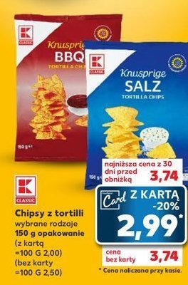 Chipsy torilla bbq K-classic promocja