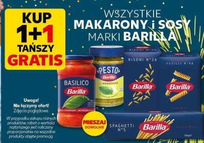 Makaron i sosy różne rodzaje 1+1 gratis Barilla promocja w Kaufland