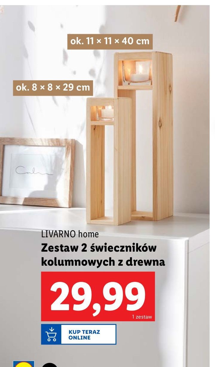 Świeczniki kolumnowe z drewna LIVARNO HOME promocja