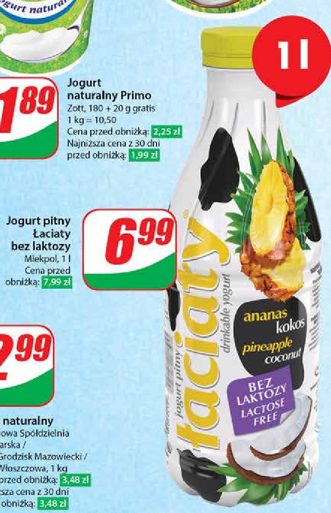 Jogurt bez laktozy ananas-kokos Łaciaty promocja