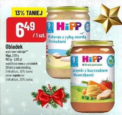 Obiadek HiPP Makaron z rybą morszczukiem lub Jarzynki z kurczakiem i Museczkami promocja w POLOmarket