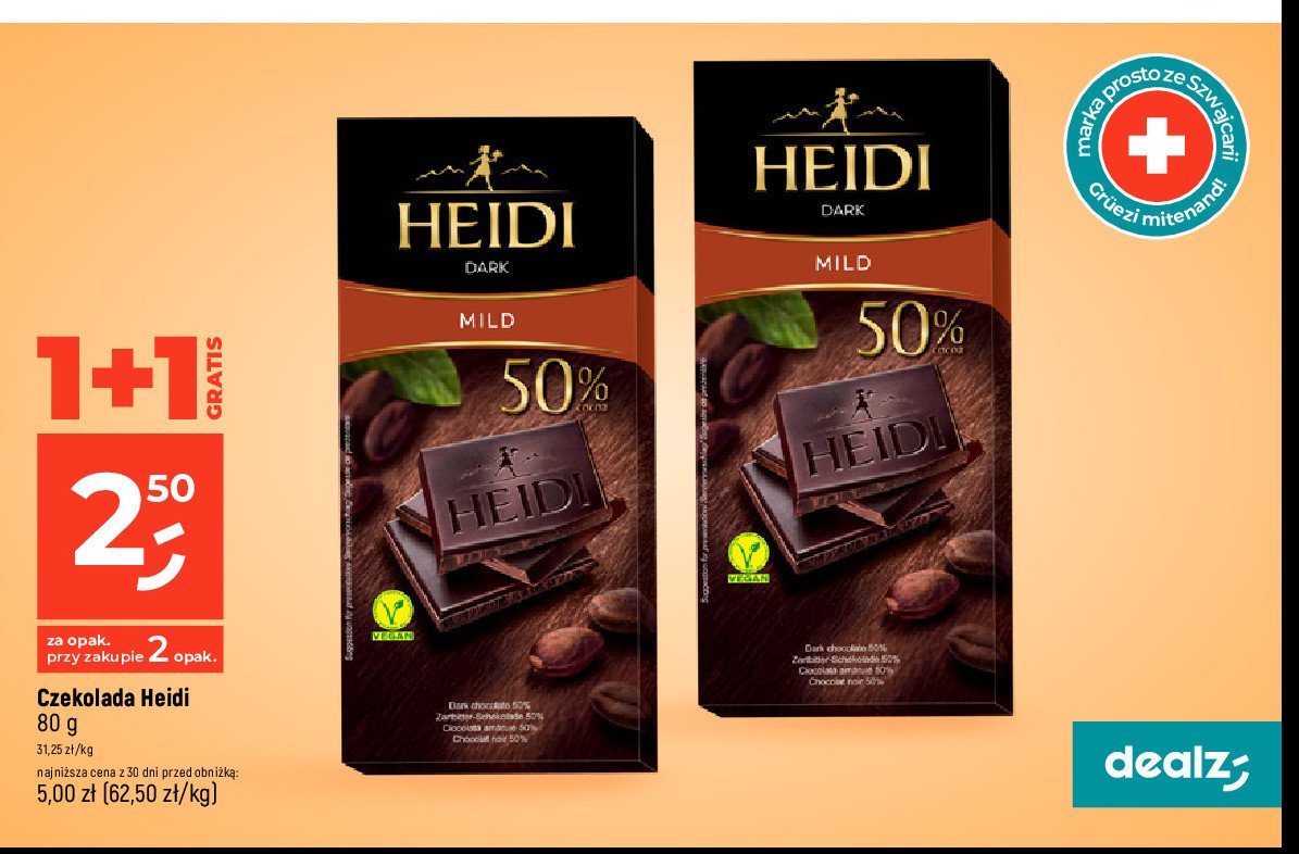 Czekolada mild 50 % Heidi promocja