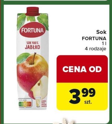Sok FORTUNA 100% jabłko 4 rodzaje promocja w Carrefour Express